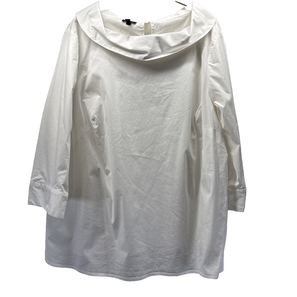 Talbots Women's Top Size 2X Plus Solid White Round Collar 3/4 Sleeves Pullover